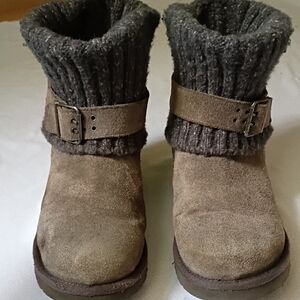 UGG Tan Suede Boots with Gray Knit Cuff